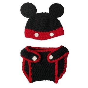 Newborn Photo Session Outfit Mouse Costume Hand Knit Baby Infant Hat Cap Pants